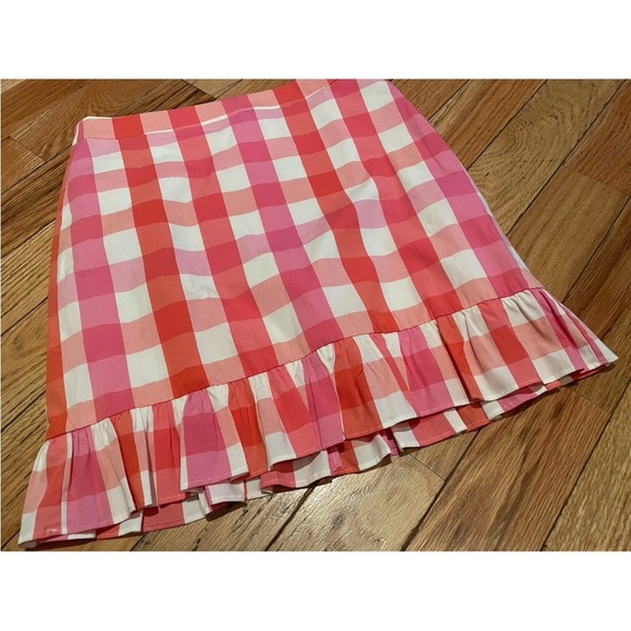 J Crew Womens Size 6 Pink Plaid Ruffles Gingham Pattern Pencil Skirt Casual NWT - Picture 2 of 12